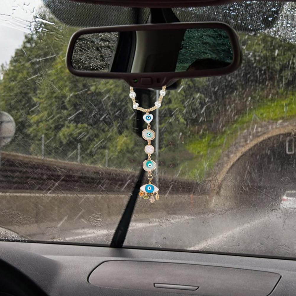 Evil Eye Car Charm with Resin Beads and Glass