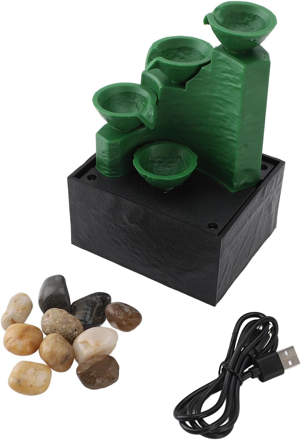 Tabletop Fountain with LED Light and Stones for Office and Bedroom