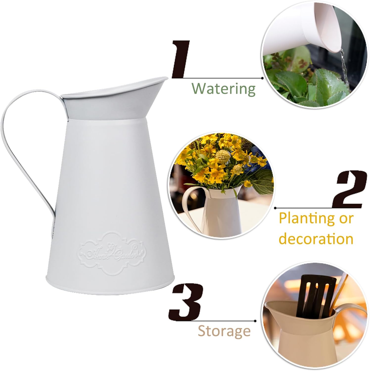 Rustic Metal Farmhouse Flower Vase Large Leakproof Pitcher