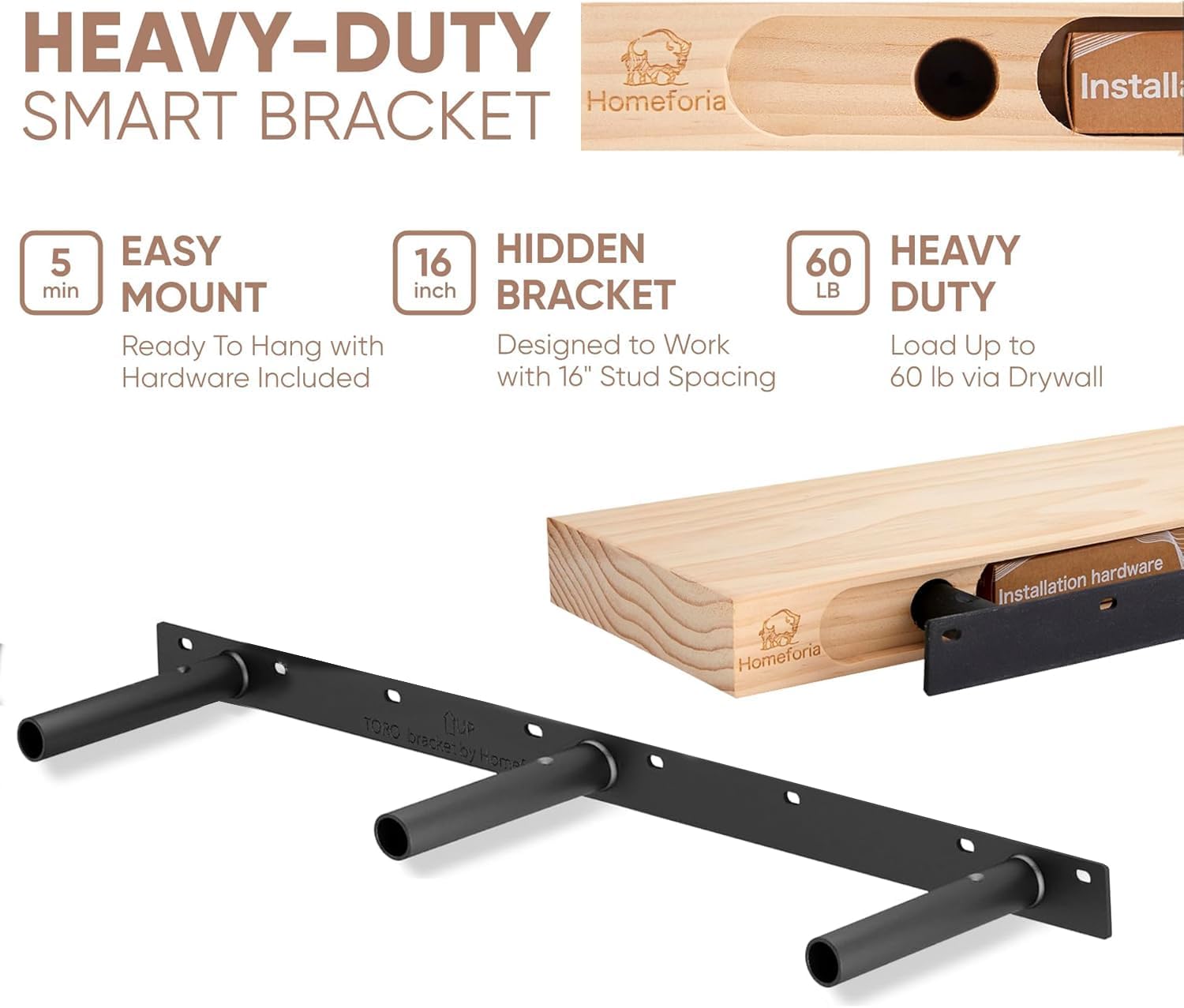 Homeforia 60 Inch Floating Honey Oak Shelves Set of 2