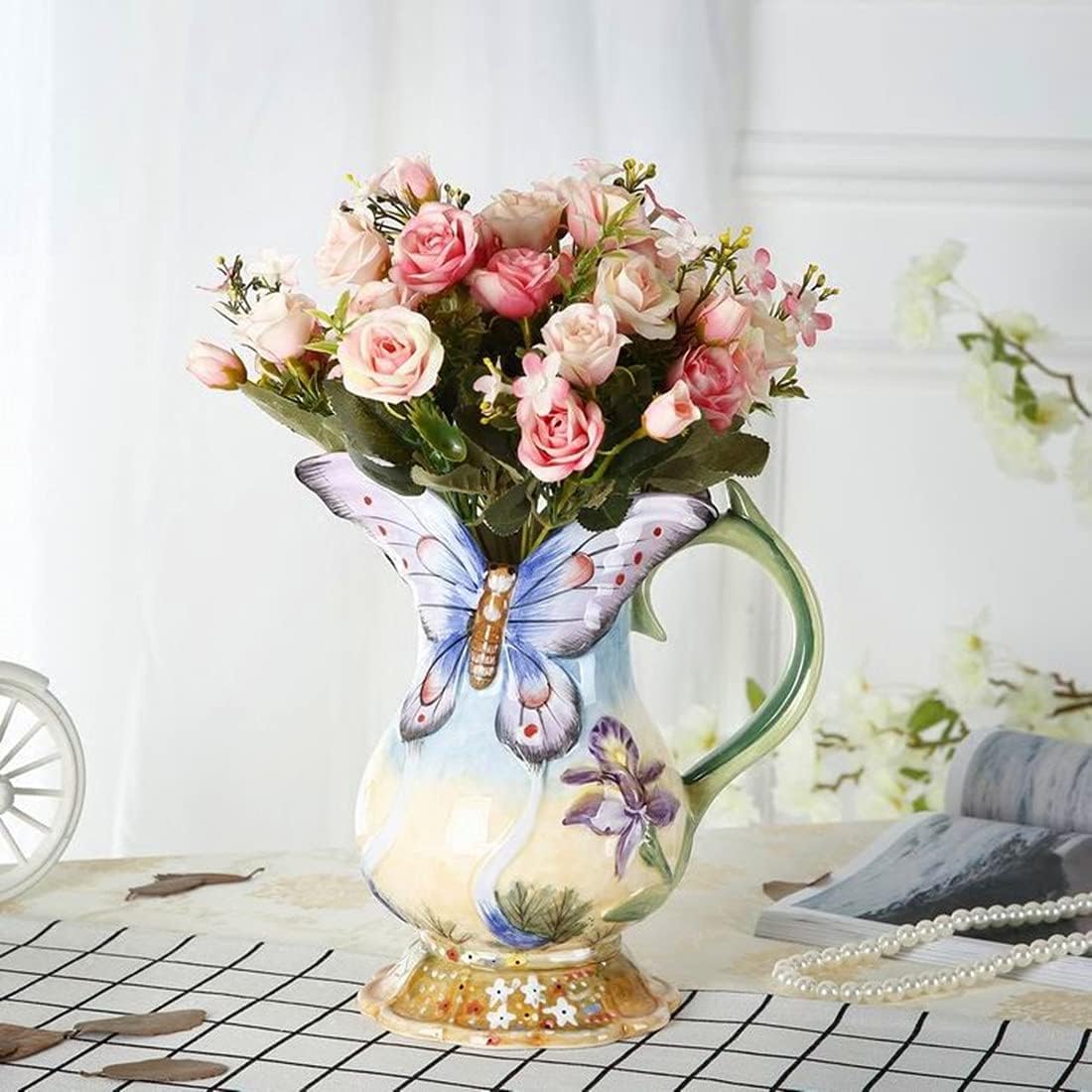 Large Ceramic Water Pitcher Flower Vase 9 Inches