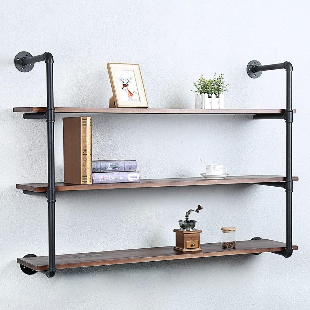 Industrial Pipe Shelves with Wood Planks 3 Tier 48in