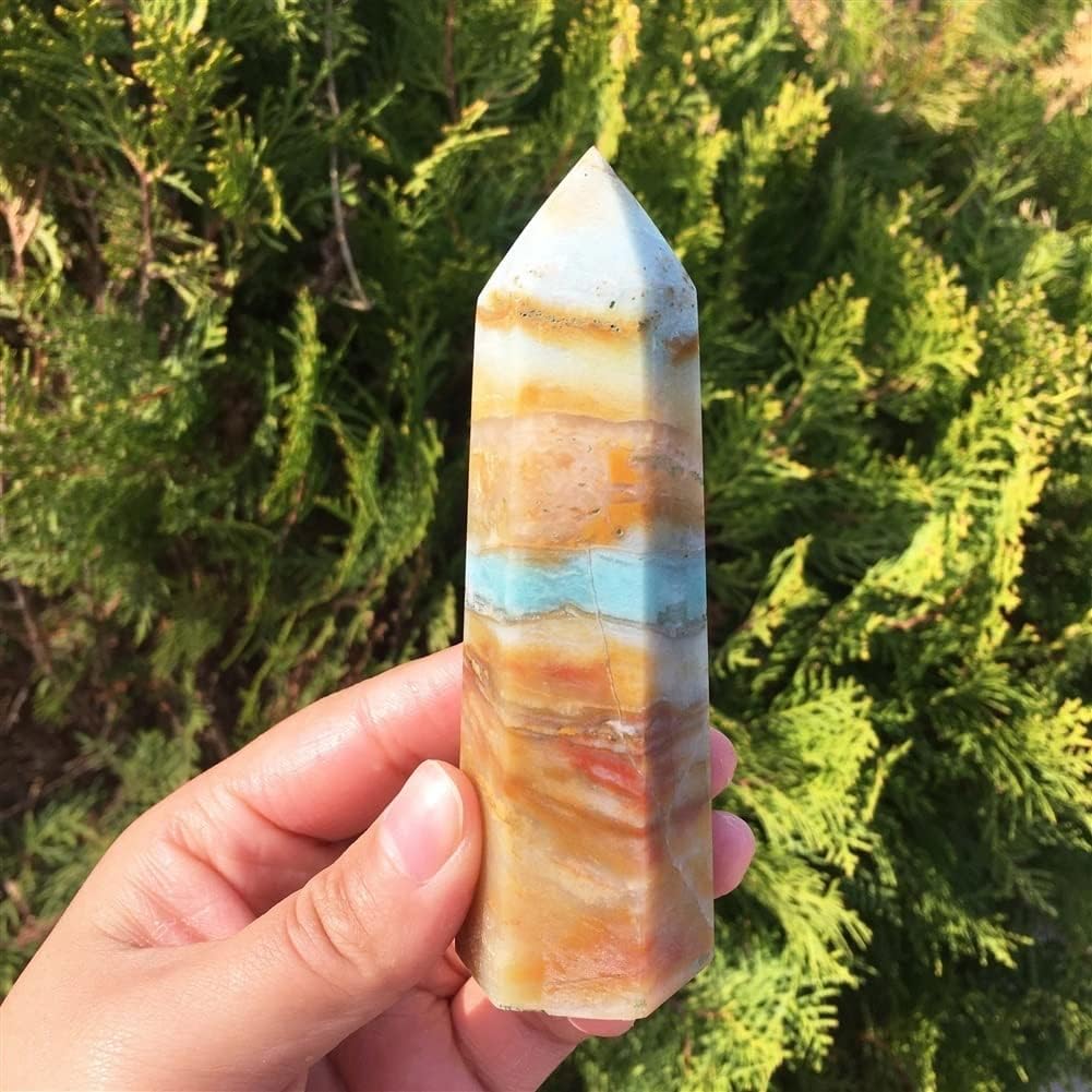 PEKMAR Natural Polished Amazonite Obelisk Crystal for Home Decor