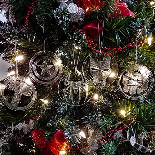 Furys Superheroes Clear Acrylic Christmas Ornaments Set of 5