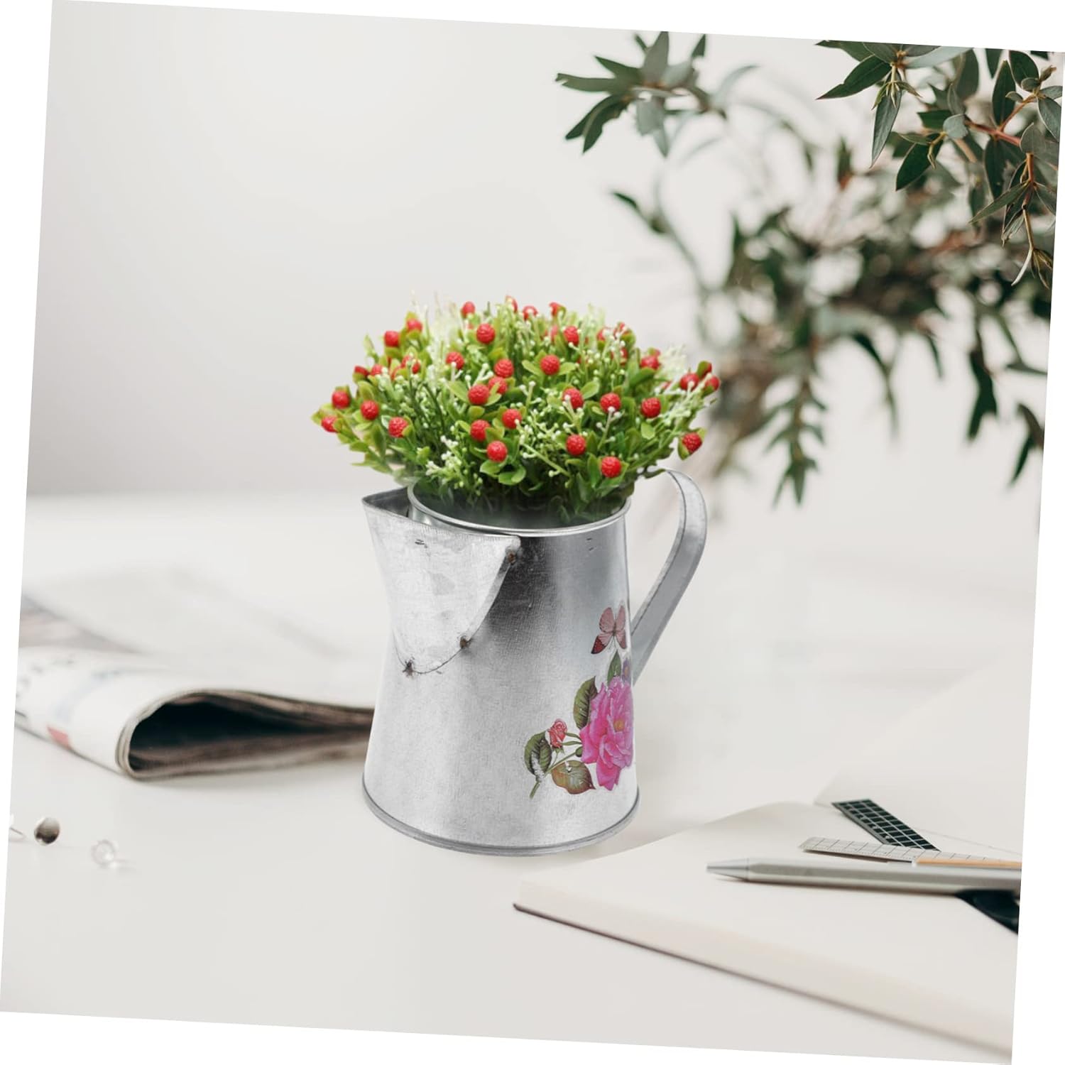 Rustic Iron Flower Vase Bucket for Home Decor