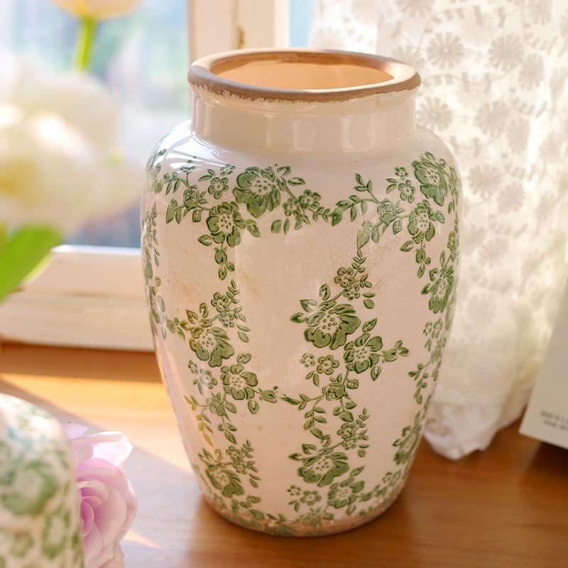 Ronasip Retro Ceramic Vase Green 10 Inch