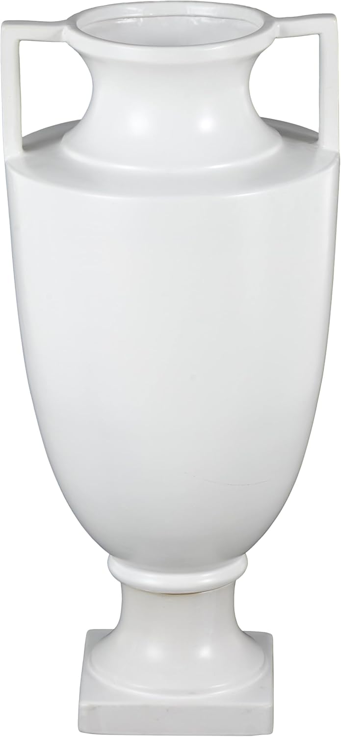 Deco 79 White Ceramic Fluted Urn Vase with Handles
