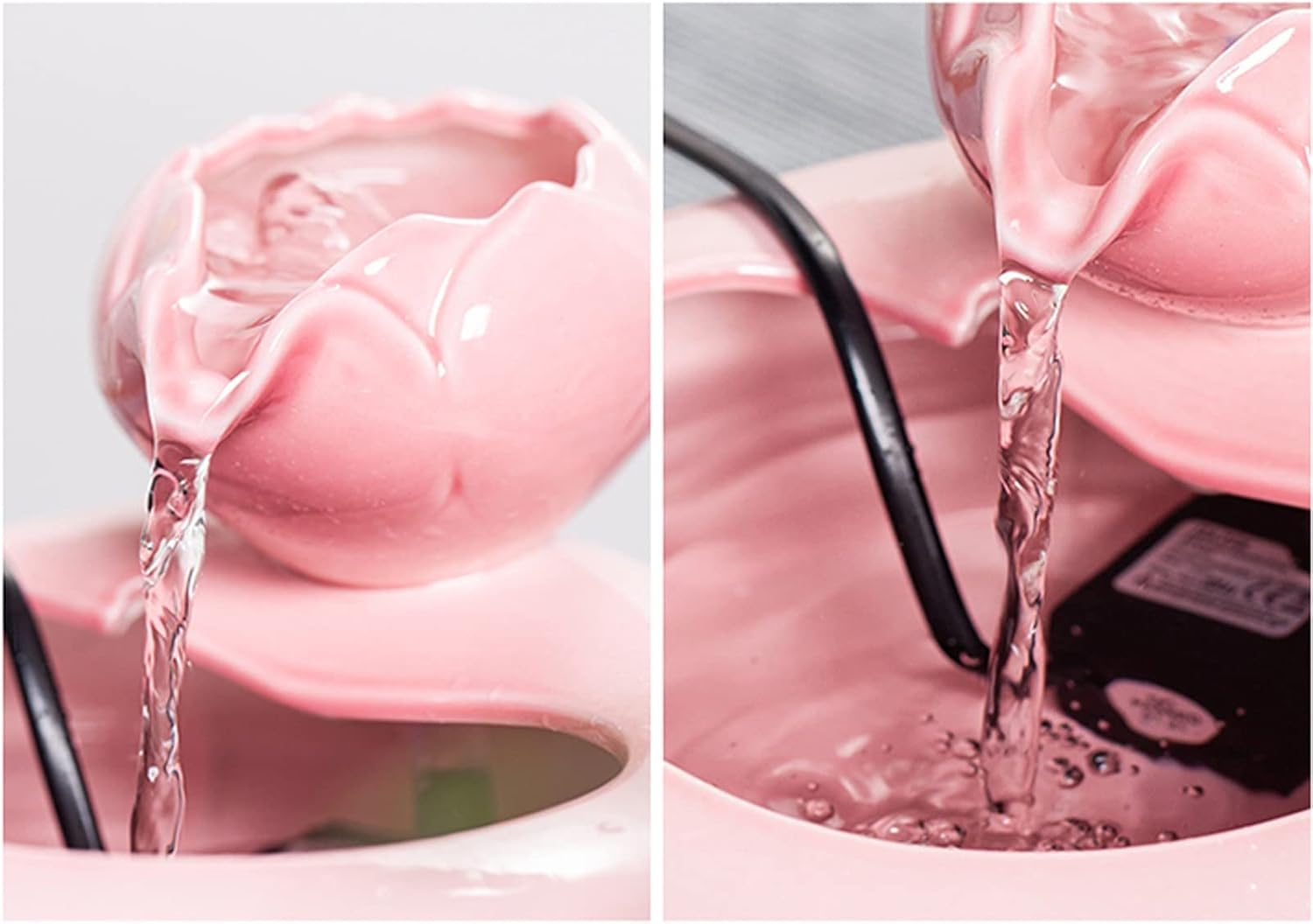 Pink Ceramic Tabletop Water Fountain with Zen Design