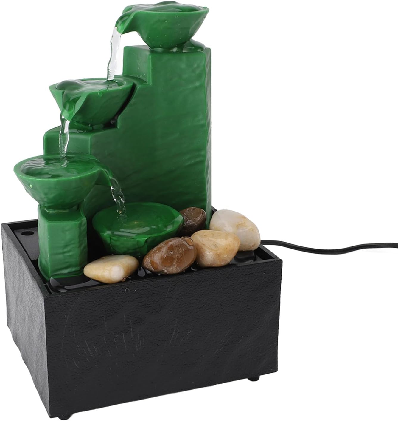 Tabletop Fountain with LED Light and Stones for Office and Bedroom