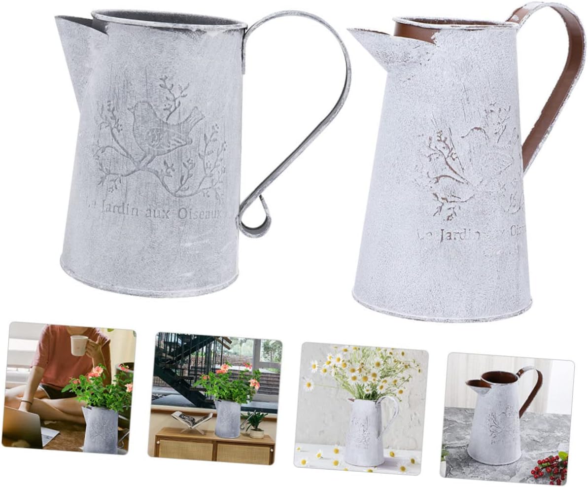 SUPVOX 2pcs Retro Iron Flower Buckets for Home Decor