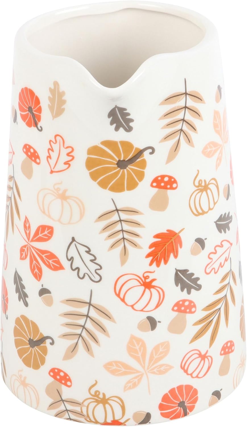 Rustic Autumn Ceramic Flower Jug with Pumpkin and Leaf Design