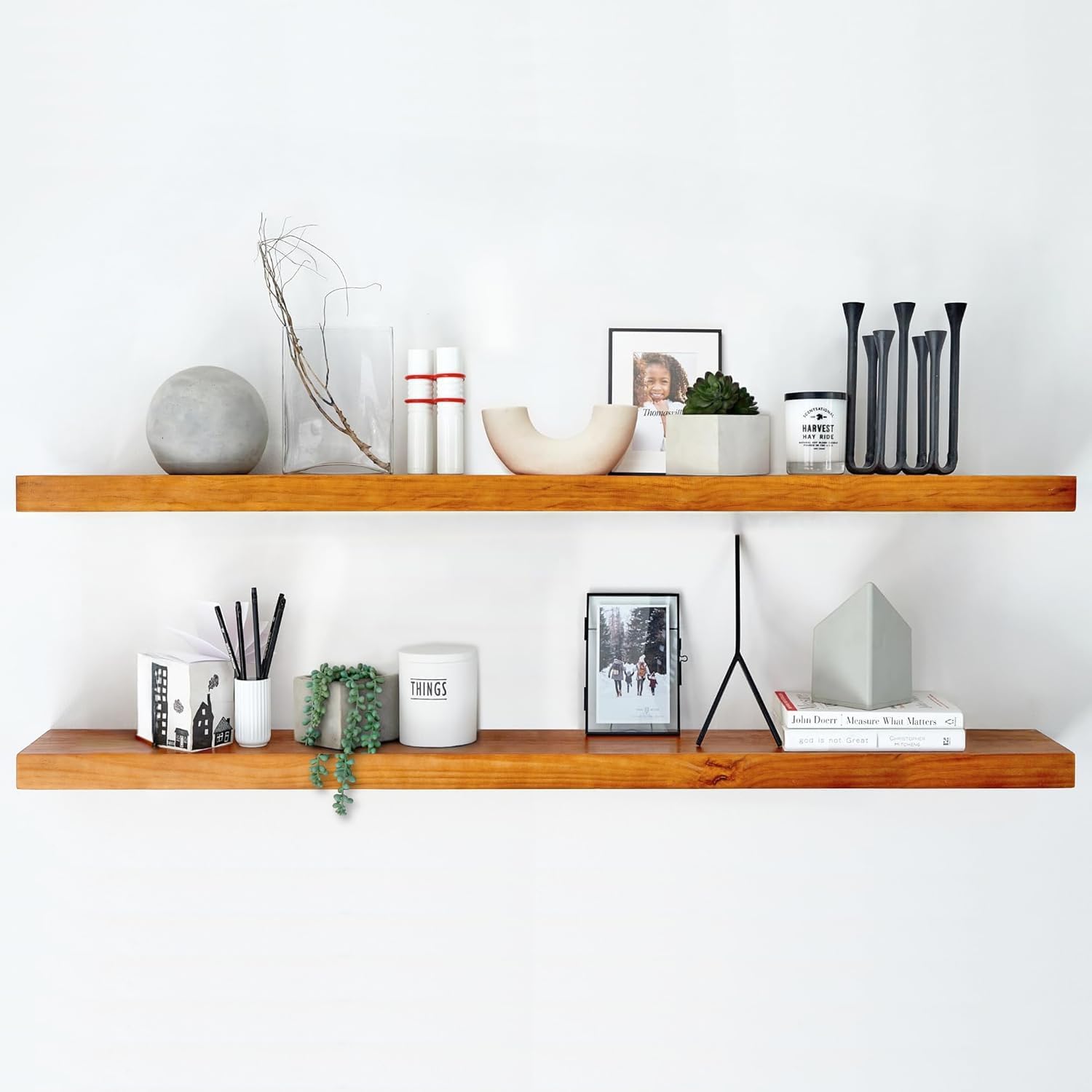 Homeforia 60 Inch Floating Honey Oak Shelves Set of 2