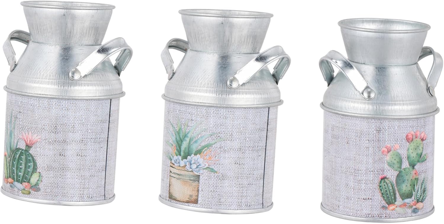PRETYZOOM 3pcs Retro Tinplate Flower Vase with Handle