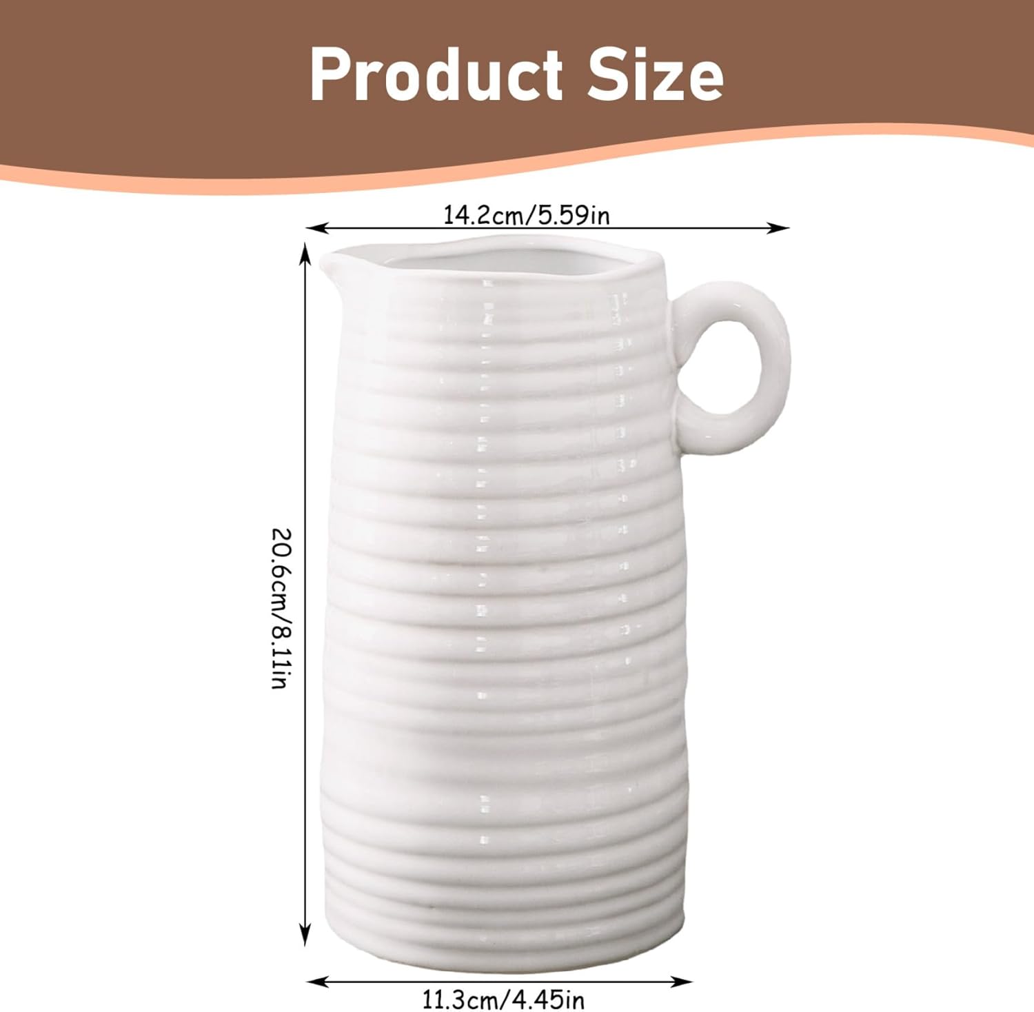 White Ceramic Vase 8 Inch Tall Modern Farmhouse Decor 1