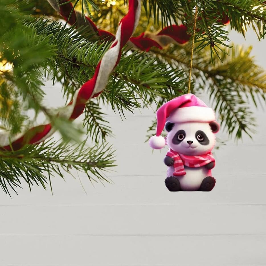 Pink Acrylic Christmas Panda Ornament Style C