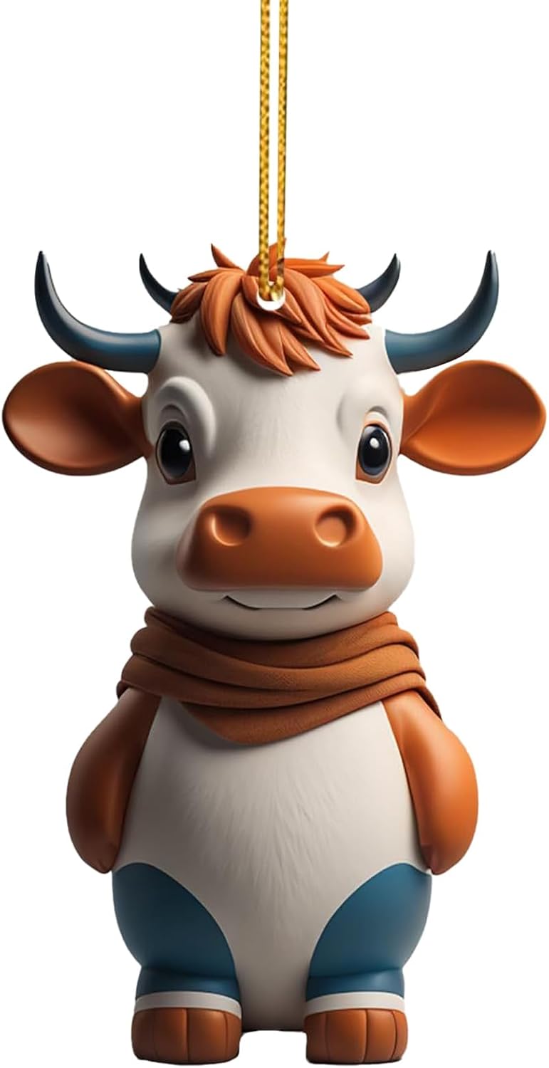 Lanema Playful 3D Cartoon Cow Car Pendant Decorations