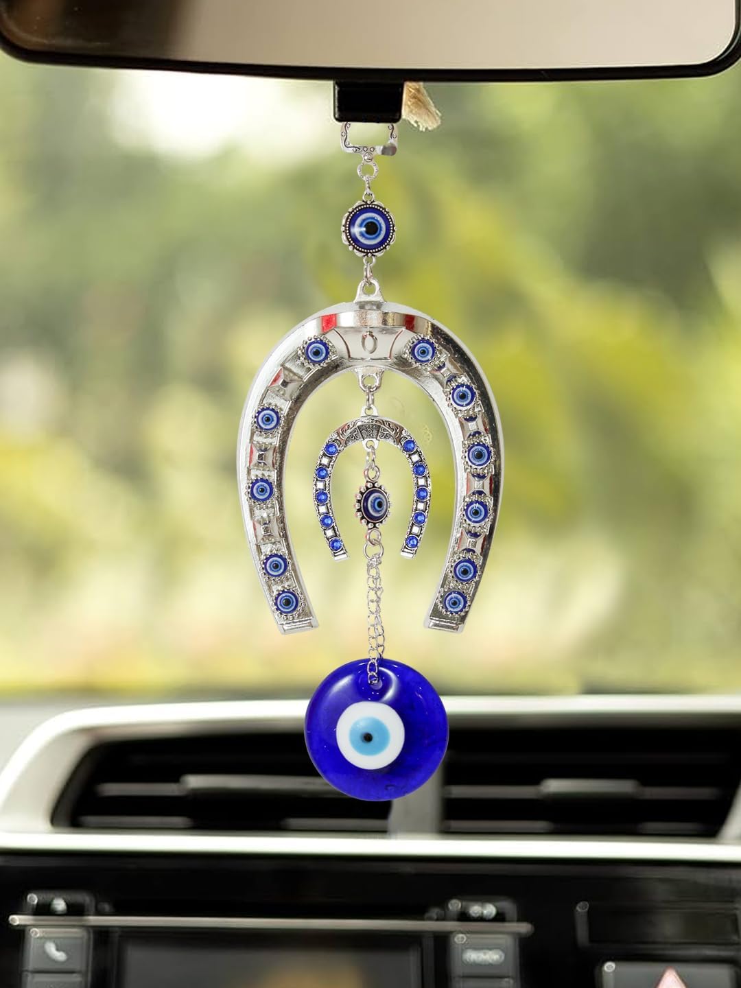 Tied Ribbons Evil Eye Hanging Ornament Set - 2 Pcs 10 Inch Metal