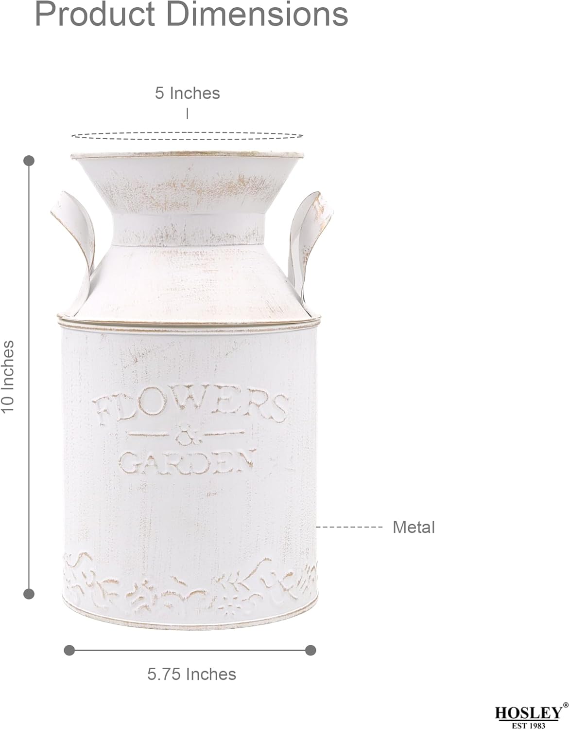 Hosley 10 Inch High Metal White Milk Can