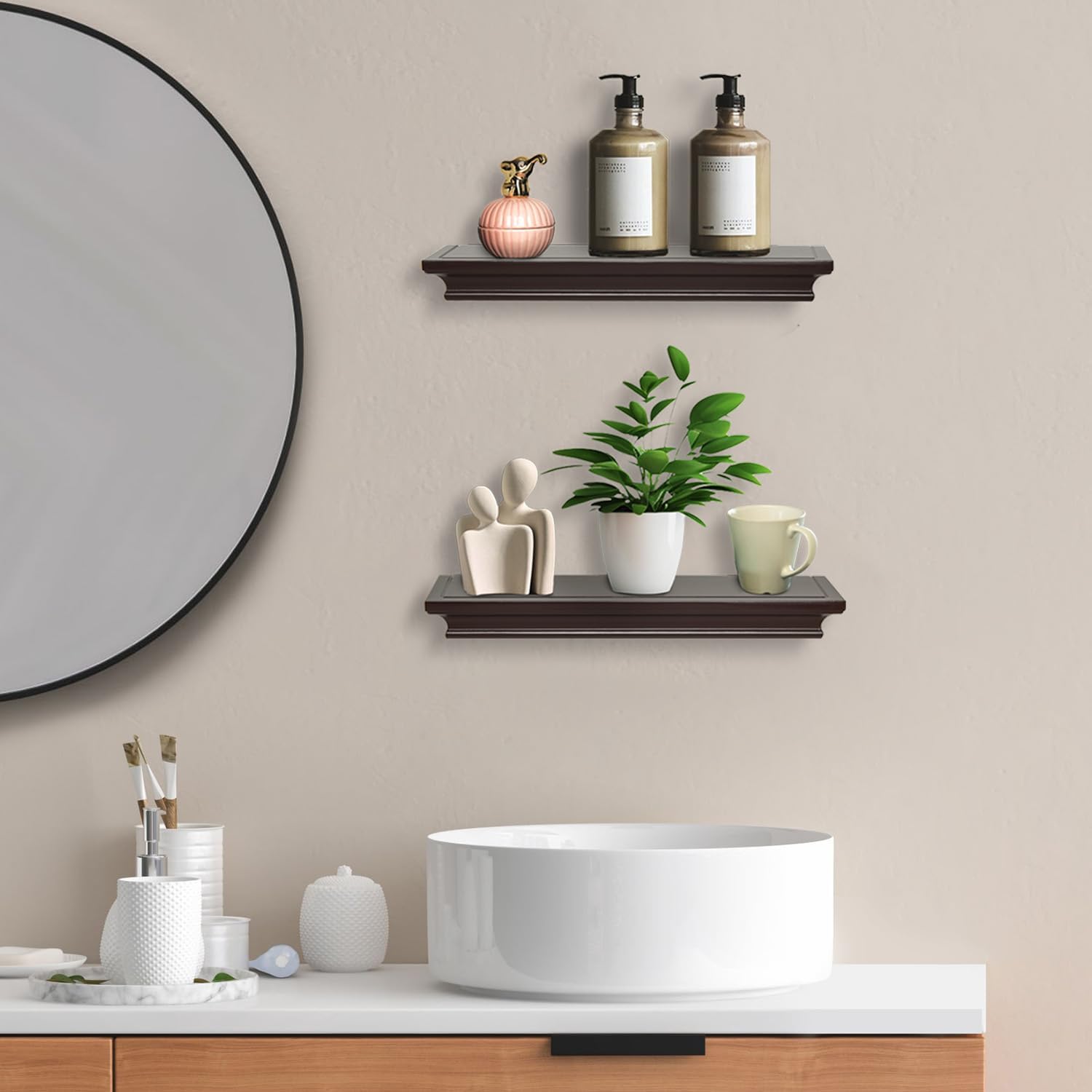 AHDECOR Floating Shelves Set of 2 Espresso Brown