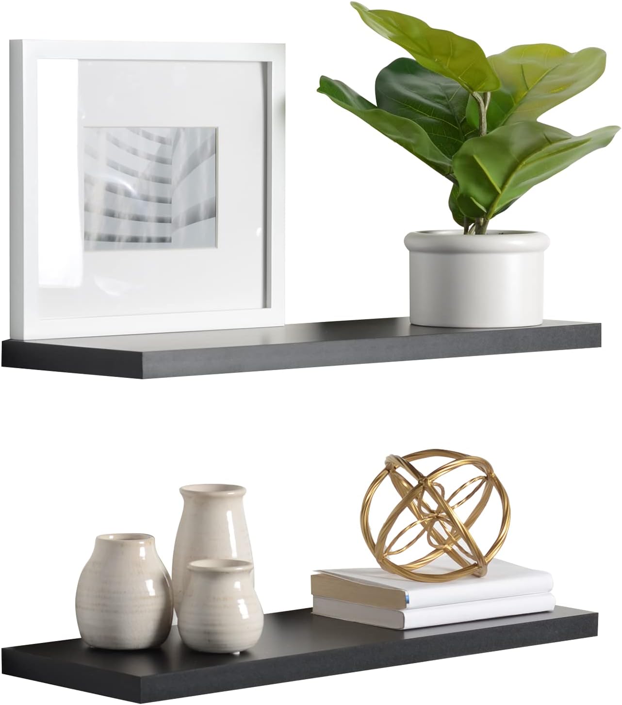 Delta Floating Shelves 2 Pack Black 24x8x1 Modern Wall Mounted