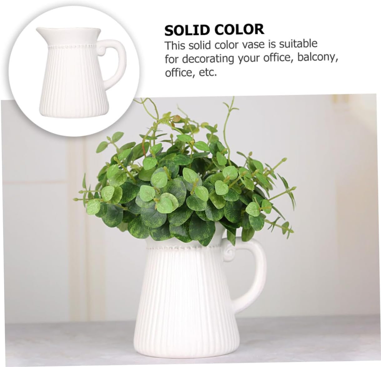 Unomor 1pc Elegant White Ceramic Flower Vase with Textured Design
