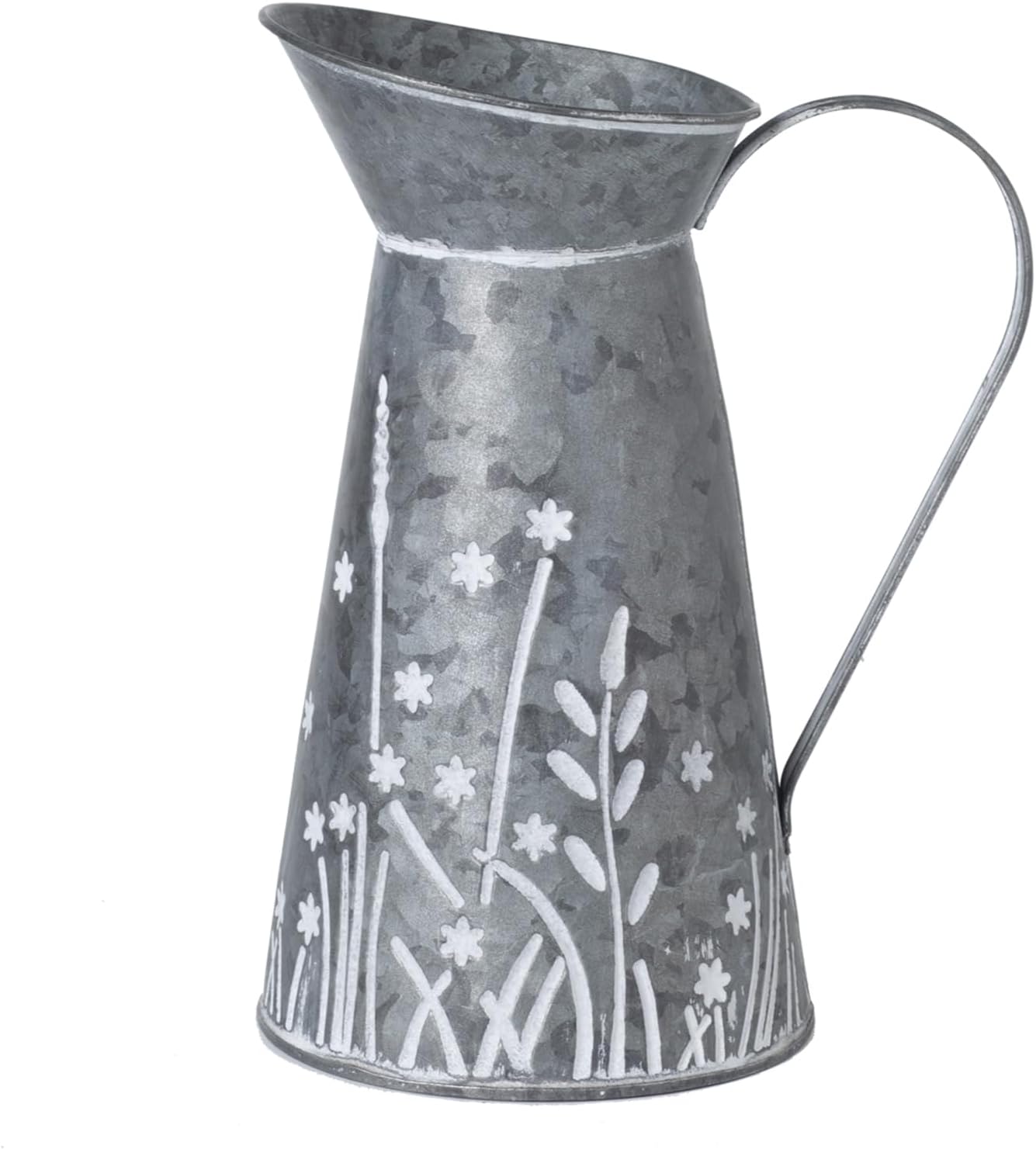 Vintage Galvanized Metal Pitcher Vase with Handle