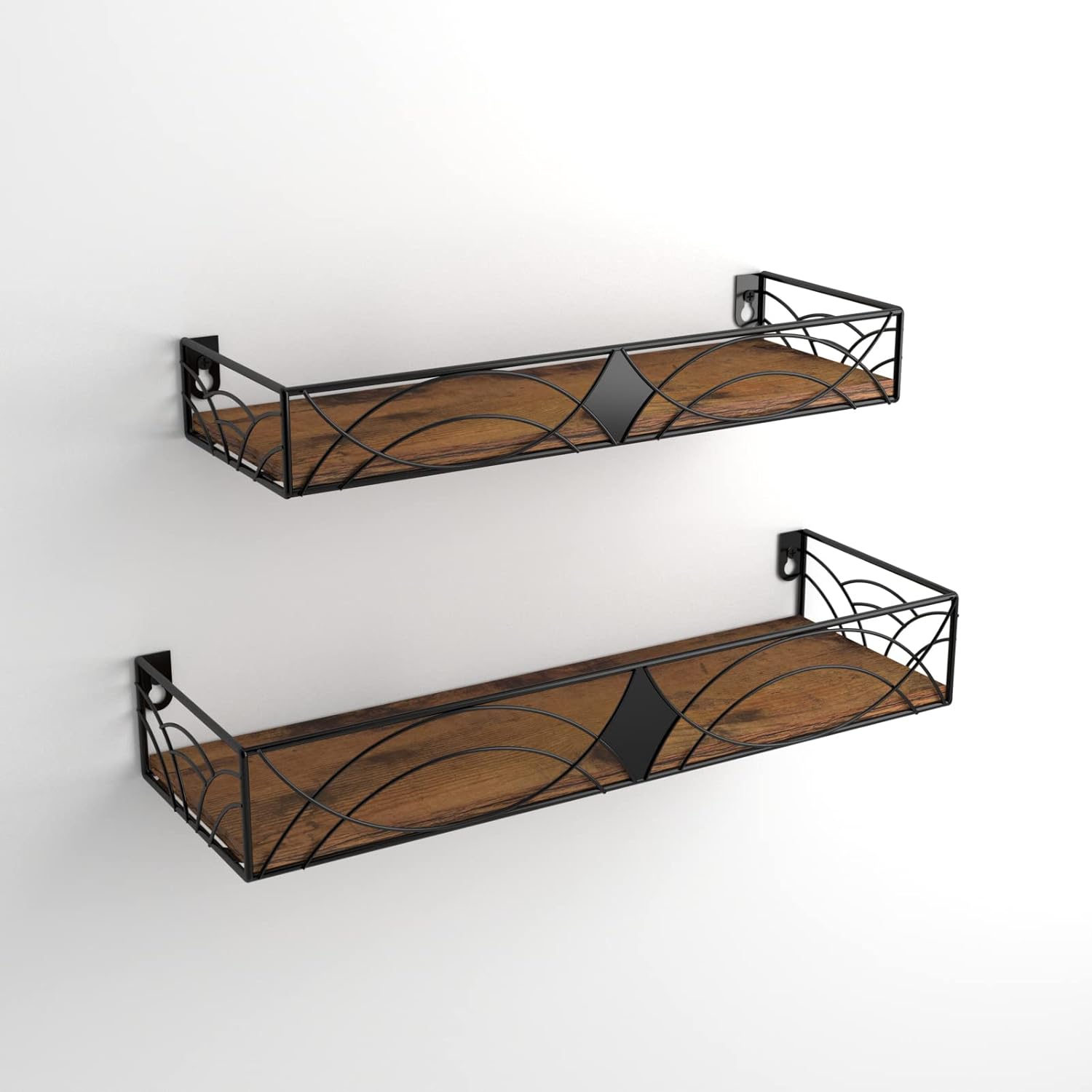 MEBRUDY Floating Shelves Set of 2 Rustic Wall Shelves with Rhombic Design