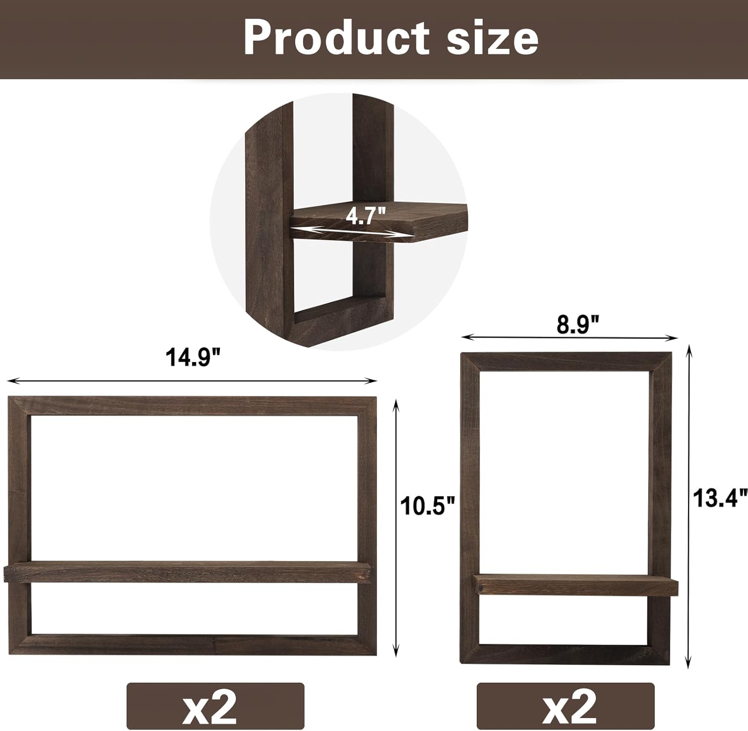 Rustic Square Floating Shelves Set of 4 Wood for Wall