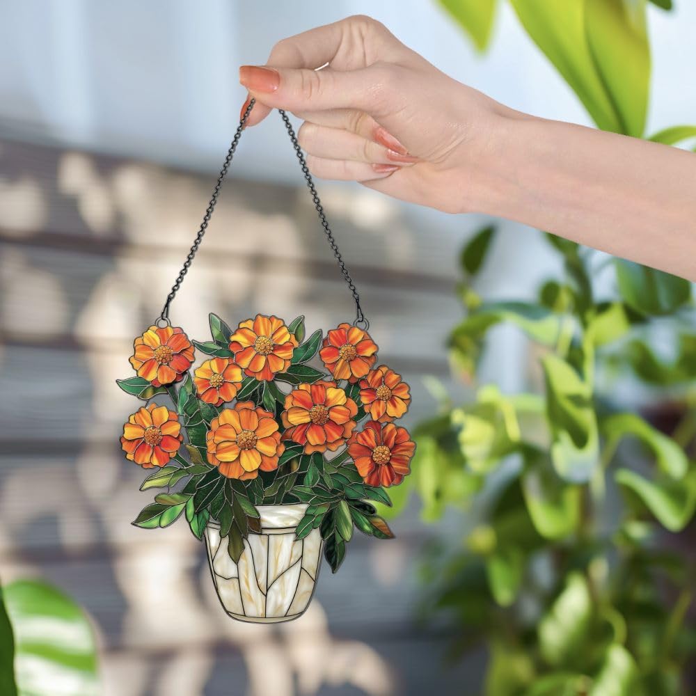 Widoteo Marigold Basket Acrylic Hanging Decor