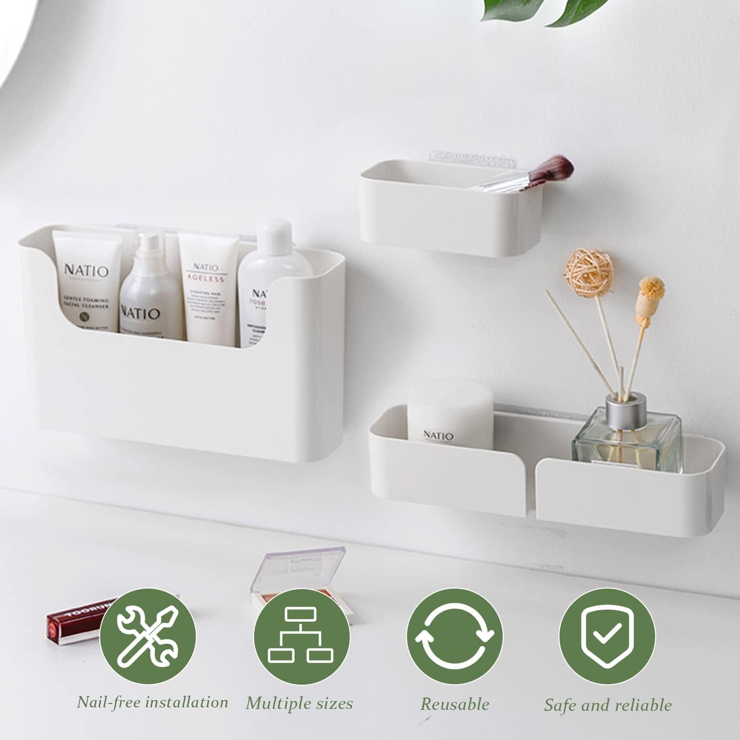 4 Pack White Floating Wall Shelf Organizer Set