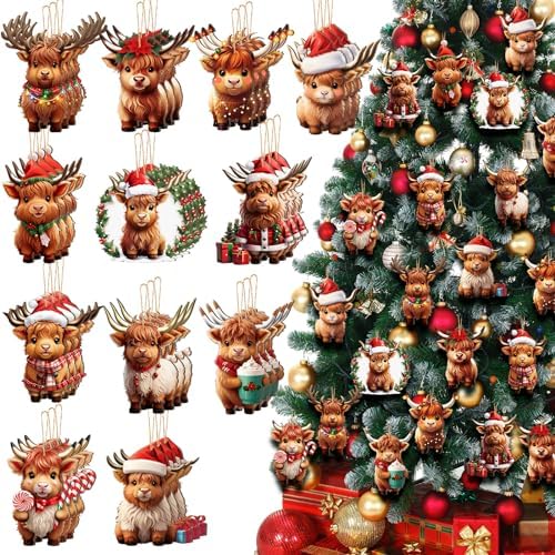 Wenqik 36 Pcs Wooden Christmas Cow Decor Set
