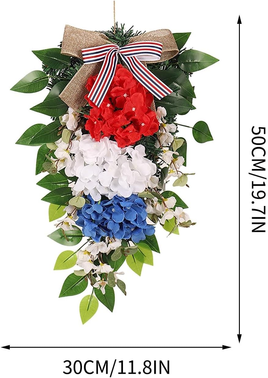 197inch Patriotic Teardrop Wreath Red White Blue Hydrangea