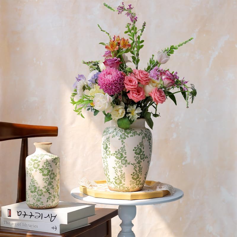 Ronasip Retro Ceramic Vase Green 10 Inch