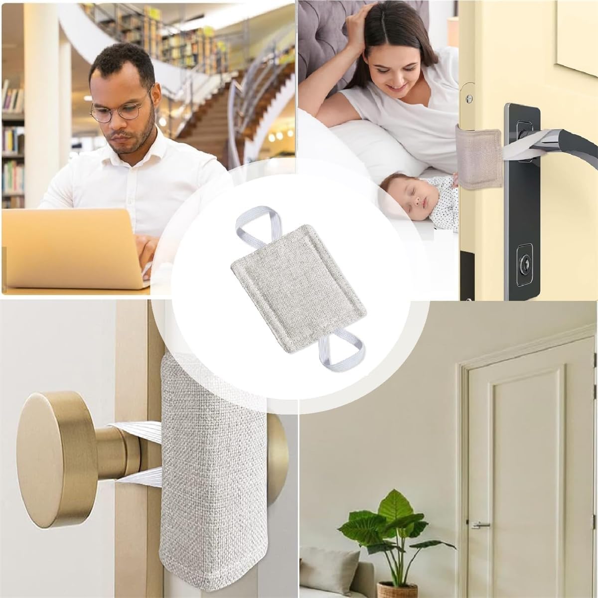 Quiet Door Closer Cushion with Elastic Bands 4x3in