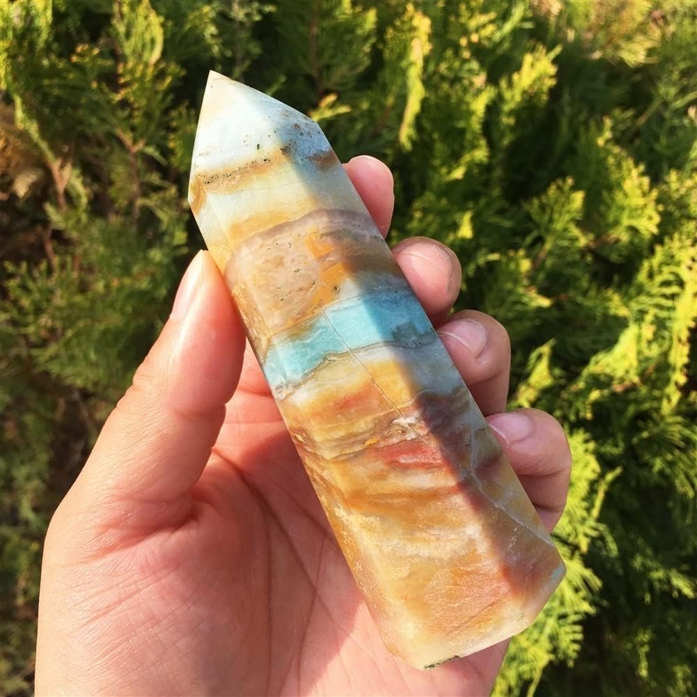 PEKMAR Natural Polished Amazonite Obelisk Crystal for Home Decor