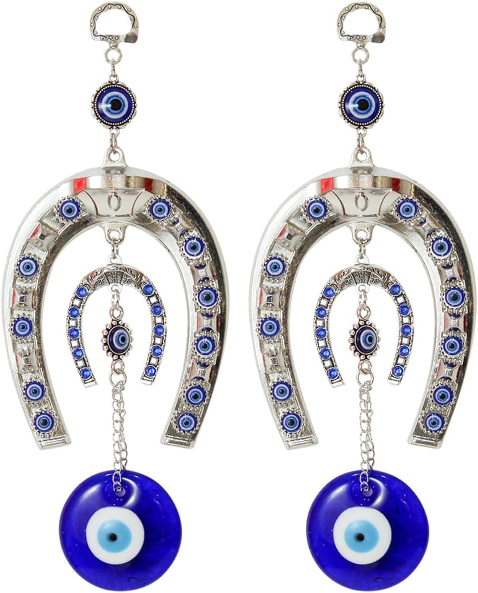 Tied Ribbons Evil Eye Hanging Ornament Set - 2 Pcs 10 Inch Metal