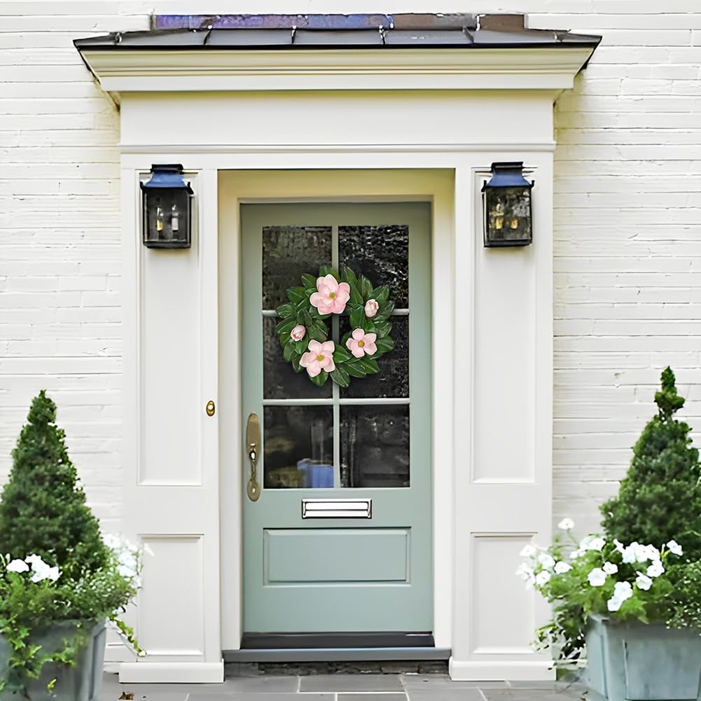 20 Inch Artificial Pink Magnolia Wreath for Front Door