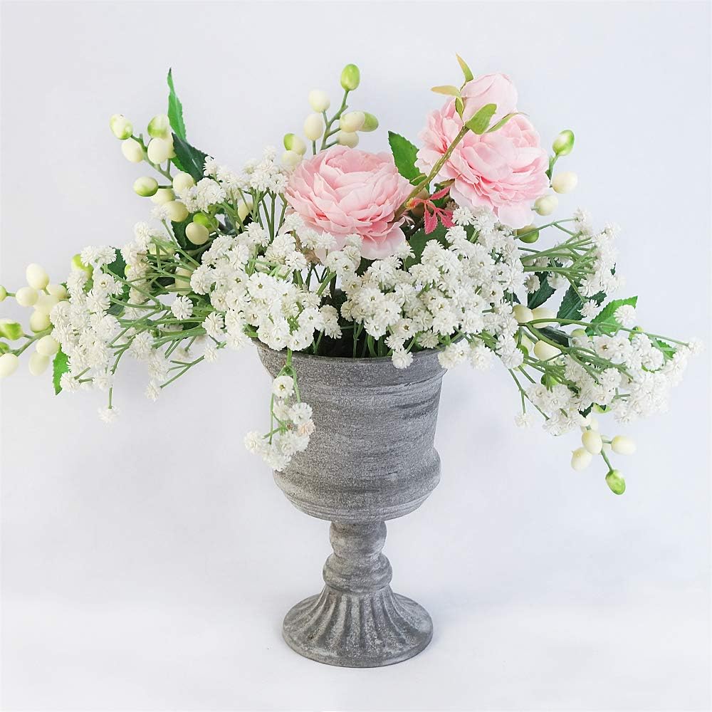 Creative Classic Urn Planter Rustic Metal Pedestal Flower Vase Grey