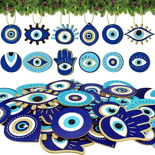 Leinuosen 36pcs Blue Evil Eye Hanging Ornaments for Christmas Tree
