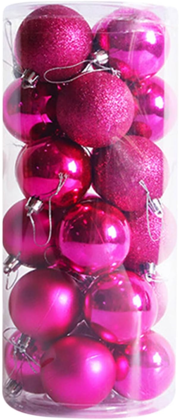 24Pcs Hot Pink Shatterproof Christmas Ball Ornaments