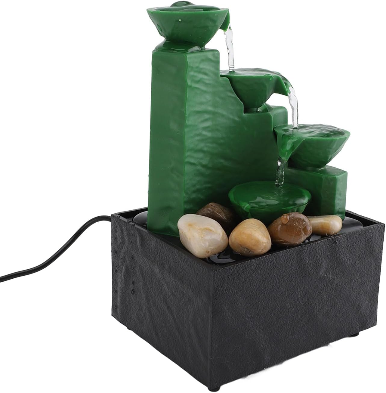 Tabletop Fountain with LED Light and Stones for Office and Bedroom
