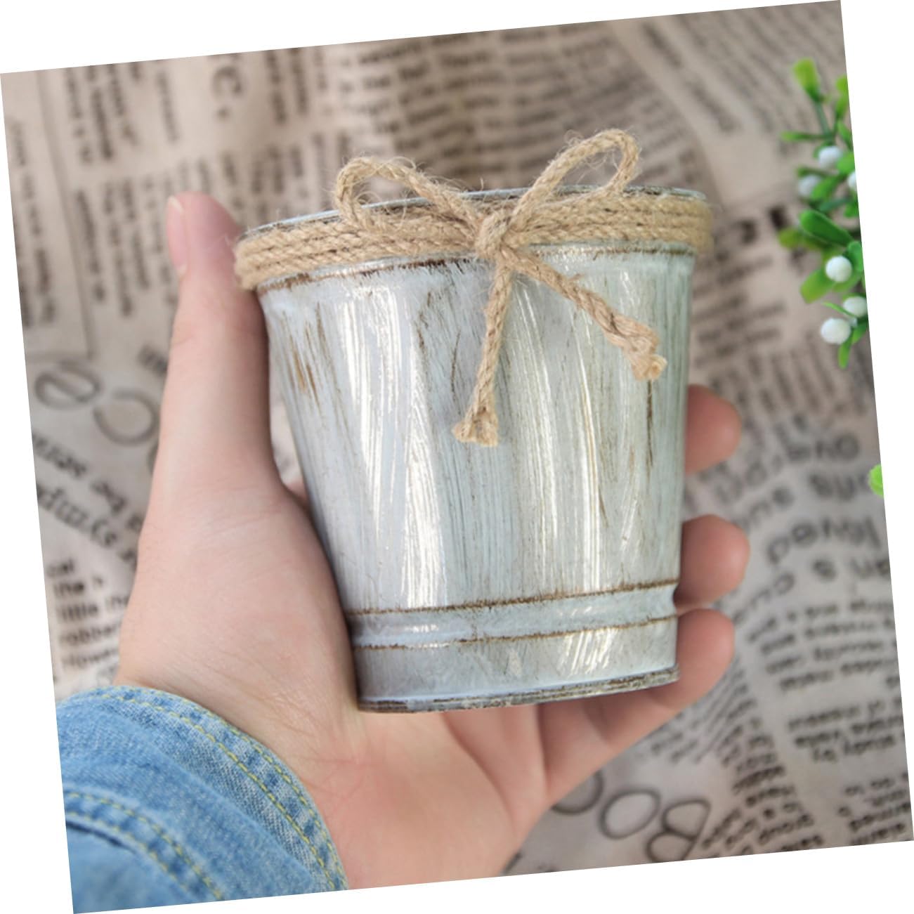 Cabilock Vintage Galvanized Metal Pitcher Vase 2pcs