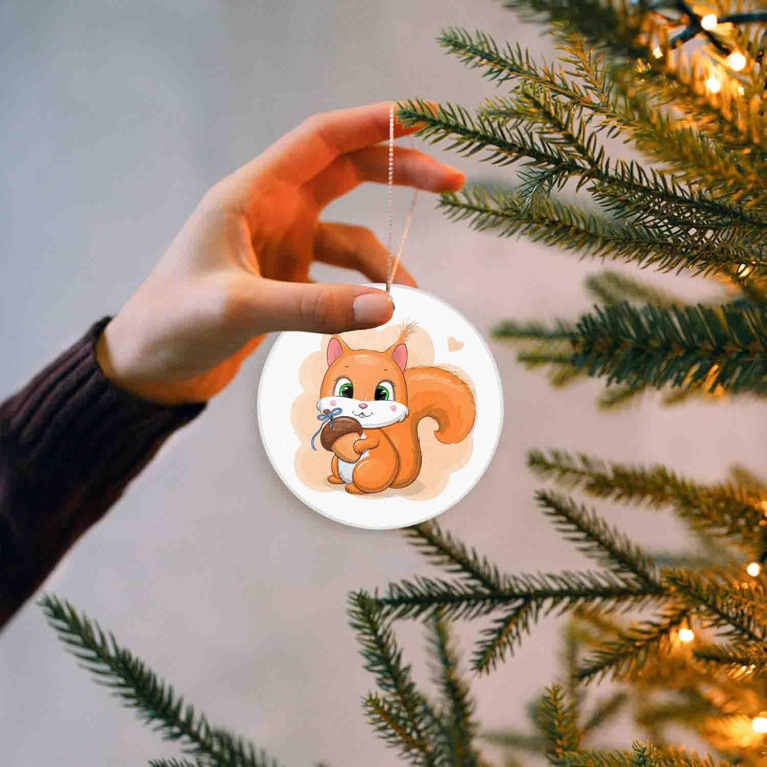 Cute Christmas Tree Ornaments Ceramic Squirrel Acorn Decor
