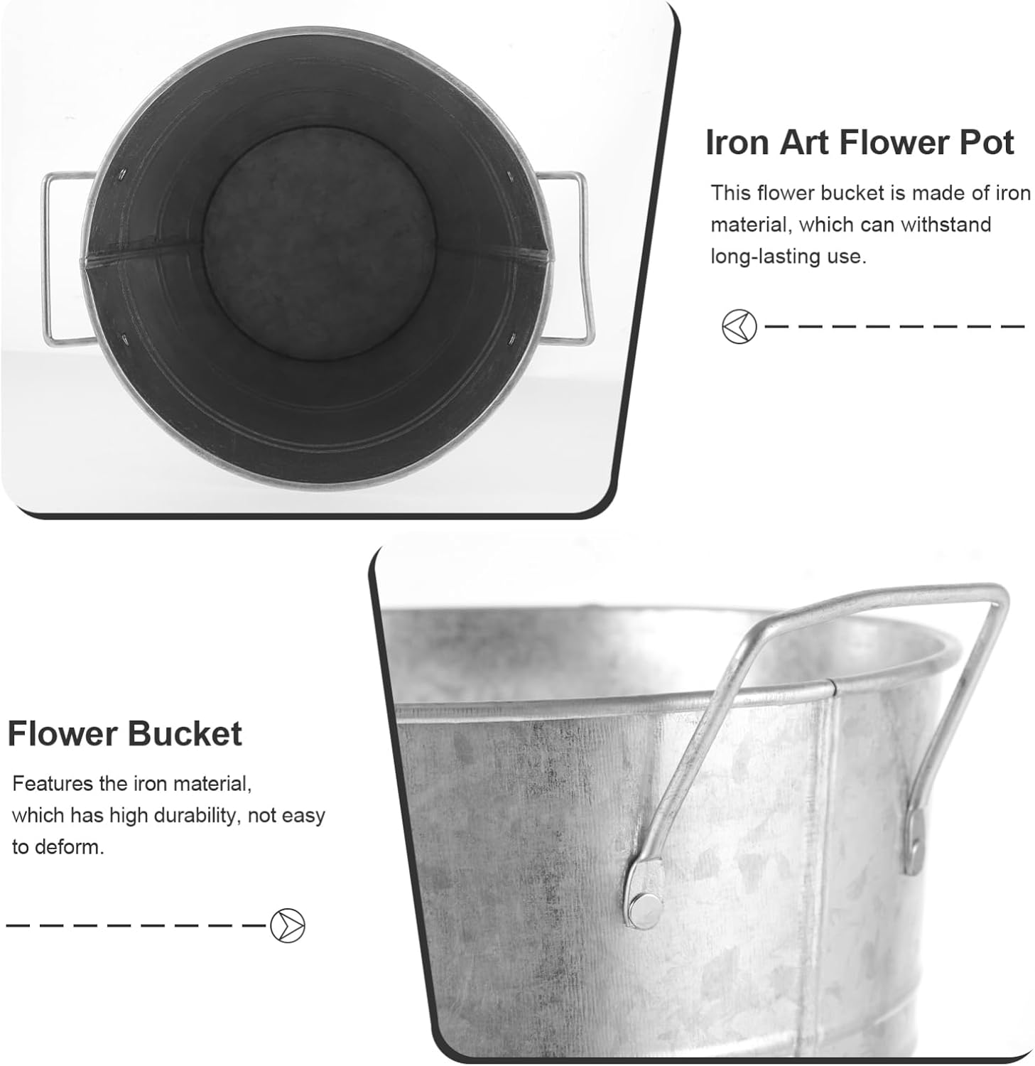 Rustic Iron Flower Bucket Vase for Home Decor