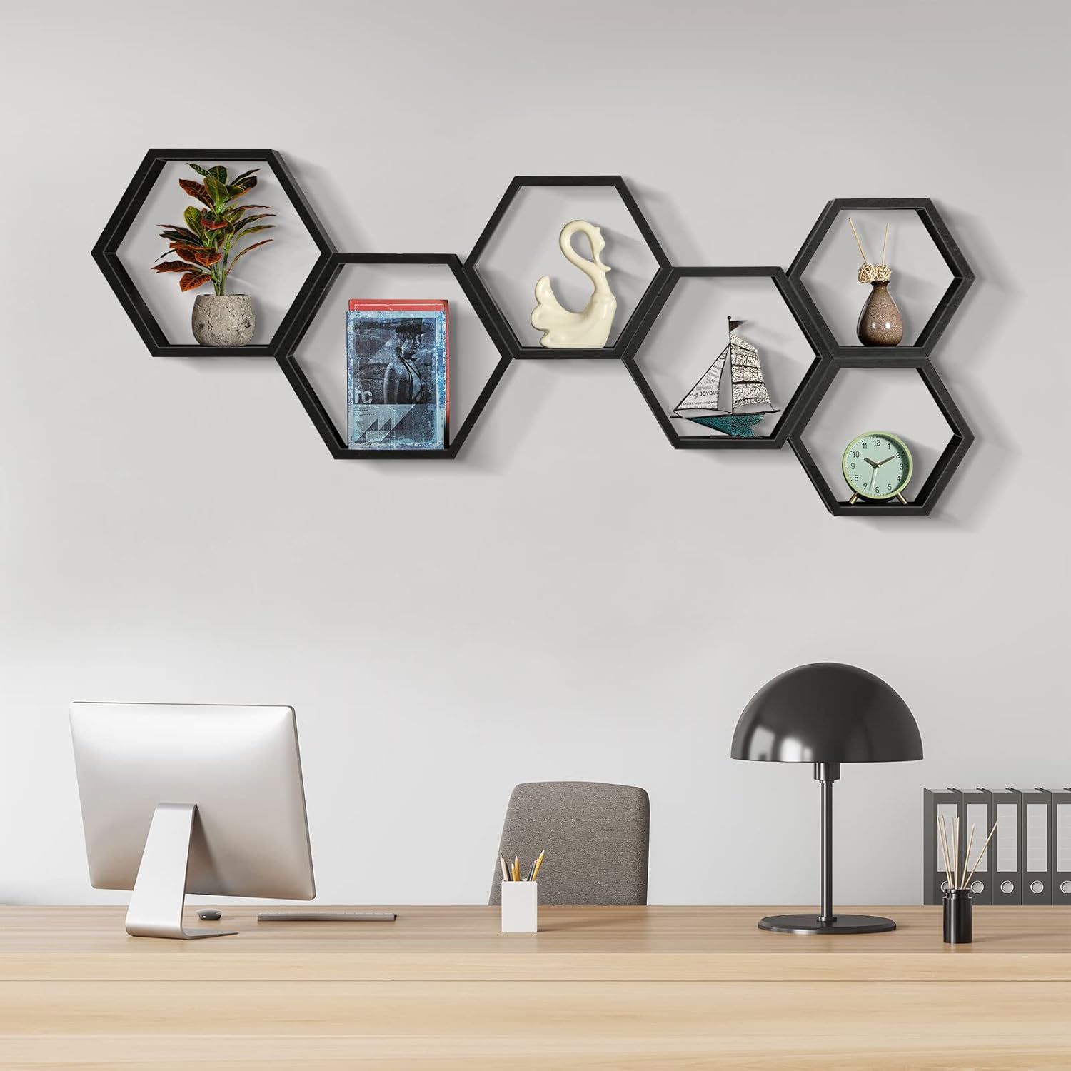 CADUKE Hexagonal Floating Shelves Set of 6 Black
