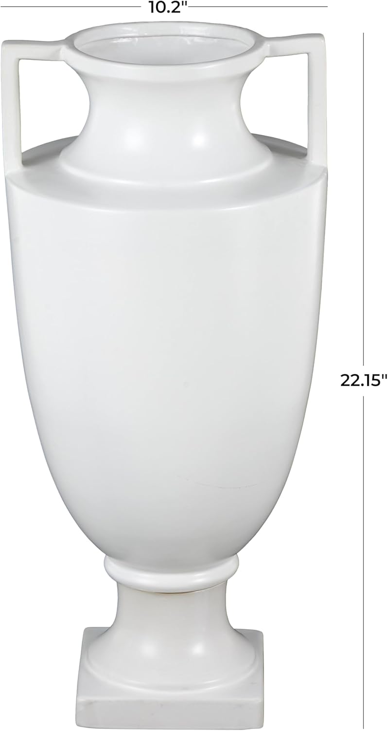Deco 79 White Ceramic Fluted Urn Vase with Handles