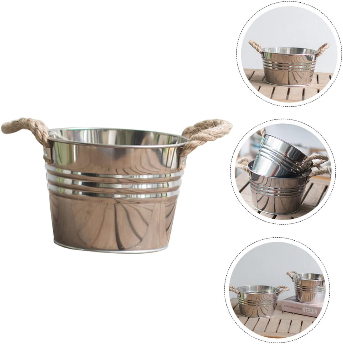 BESPORTBLE Rustic Bucket Vase with Hemp Rope Handle