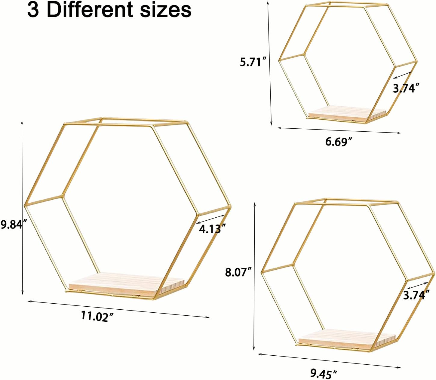 ZUIDSYI Wall Mounted Hexagon Floating Shelves Set of 3