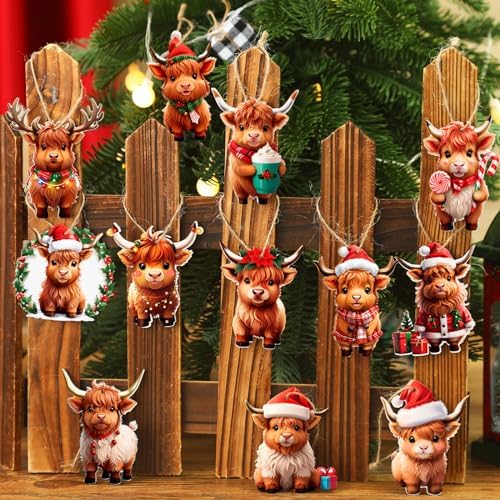 Wenqik 36 Pcs Wooden Christmas Cow Decor Set