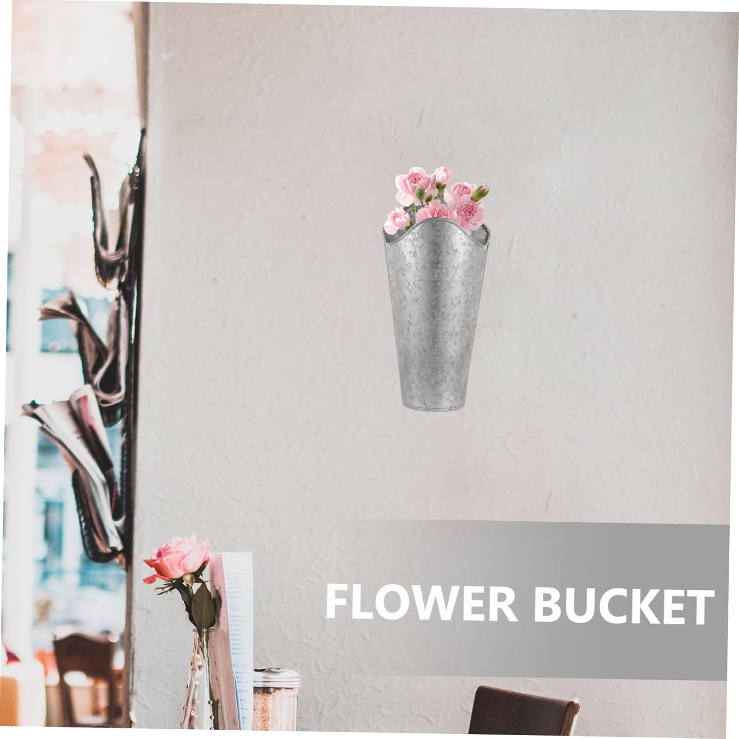 Rustic Hanging Iron Flower Bucket Wall Planter